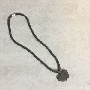 Hematite bead necklace with double heart